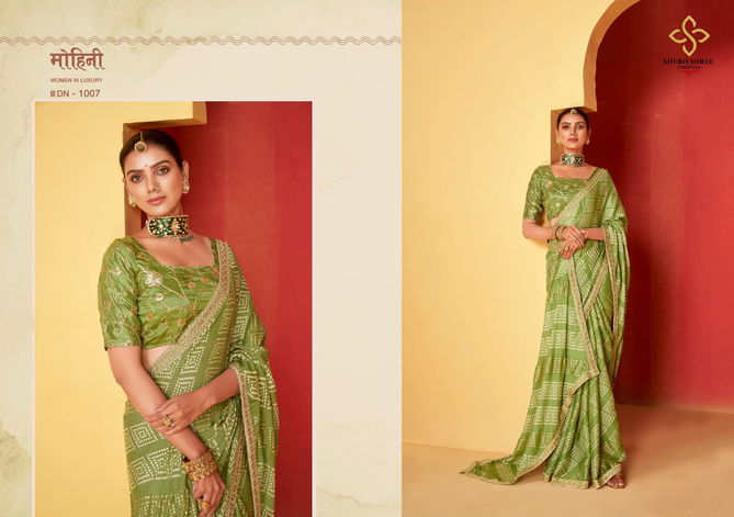 Saanvi Vol 2 By Shubh Shree Foil Print Moss Chiffon Party Wear Saree Wholesale Shop In Surat