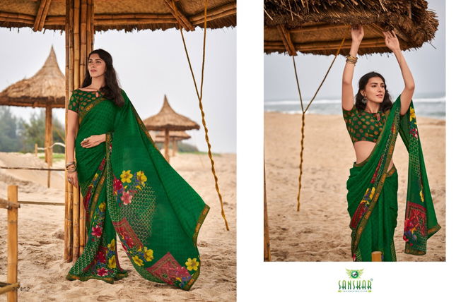 Sanskar Meera Georgette Printed Designer Ethnic Wear Fancy Latest Saree Collection
