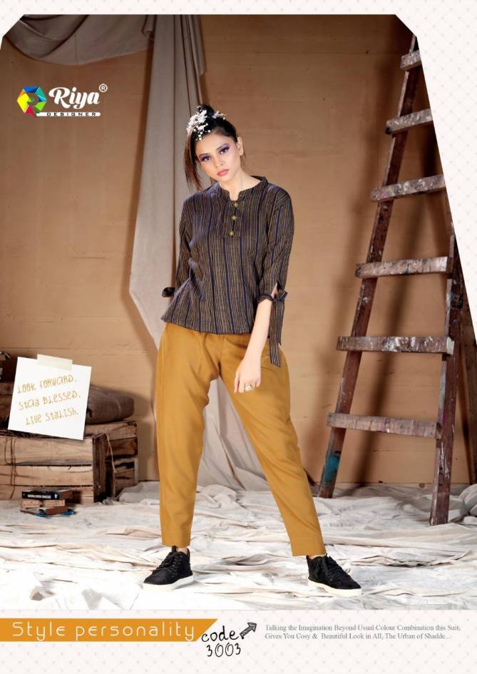 RIYA WESTERN Latest Fancy Casual Wear Handloom Cotton And Stripes With Rayon Stripes Top Collection