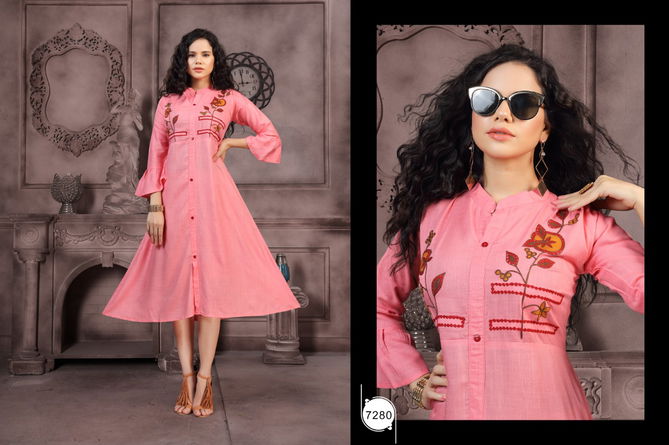 Ft Lollipop Latest Fancy Designer Embroidery Rayon Casual Wear Anarkali Kurtis Collection
