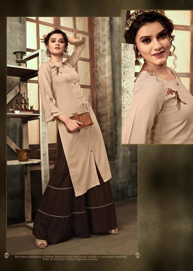 4Colours Zulfat Fancy Casual Wear Rayon Slub With Embroidery Work Kurti With Bottom Collection