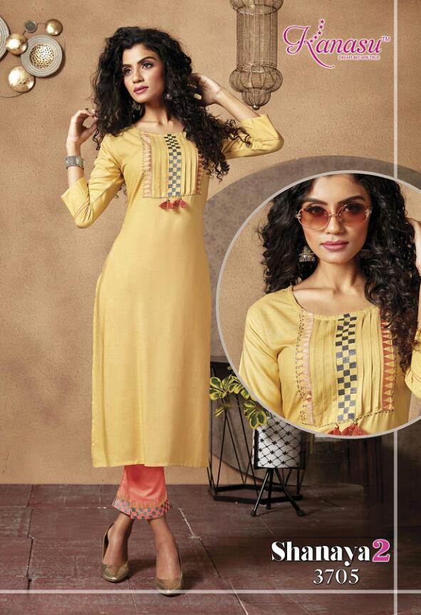 Kanasu Shanaya 2 Latest Fancy Heavy Ethnic Wear Rayon Fancy Printed Kurtis With Bottom Collection
