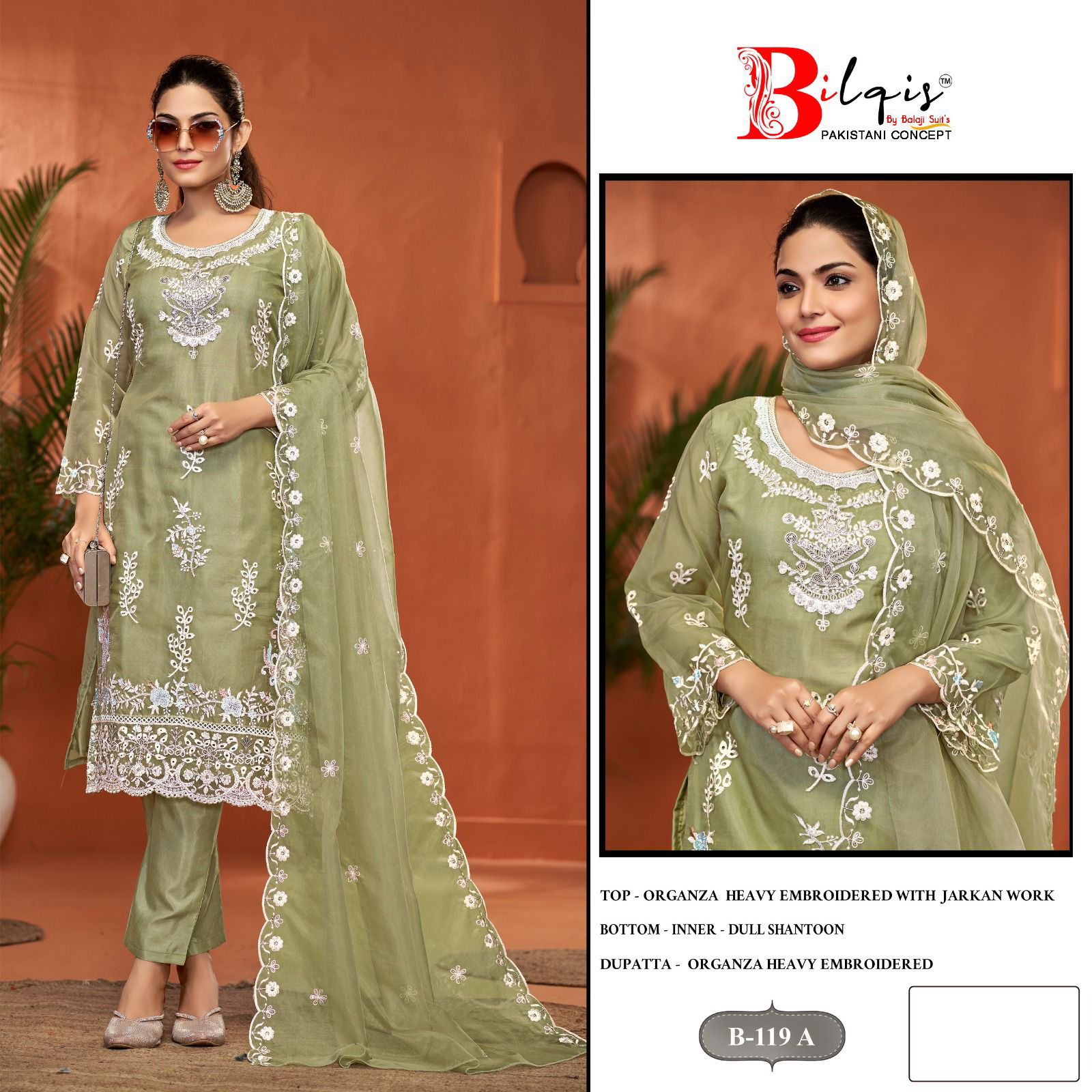 Bilqis B 119 A To D Organza Pakistani Suits Exporters In India