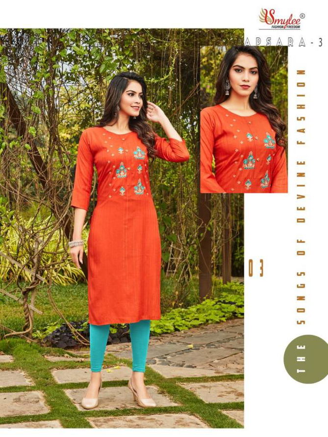 Smylee Apsara 3 Ethnic Wear Rayon Embroidery Designer Latest Kurti Collection