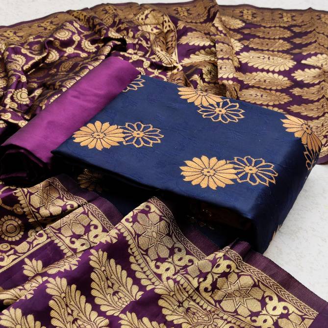 Blooming Blue Designer Fancy Latest Designer Casual Wear Banrasi Silk Dress Material Collection
