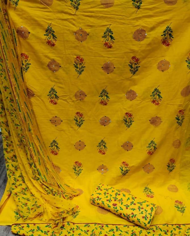 Pure Cotton Designer Latest Mirror Work With Printed Chiffon Dupatta Dress Material Collection 