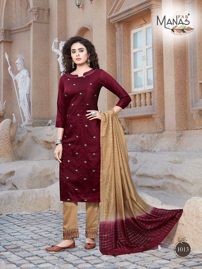 Manas Delight 3 Fancy Designer Heavy Casual Wear chinon silk With Inner With Embroidery work Readymade Salwar Suit Collection
