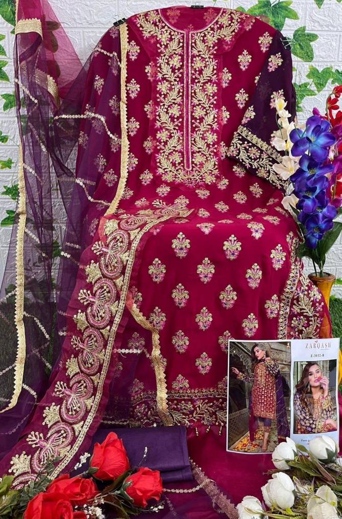 Z 3032 B Zarqash Embroidery Faux Georgette Pakistani Suits Manufacturers