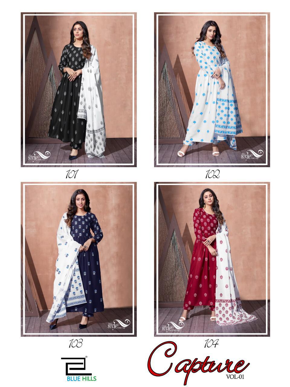 Blue Hills Capture Vol 1 Latest Printed Rayon Kurti With Plazzo Casual Wear readymade Collection