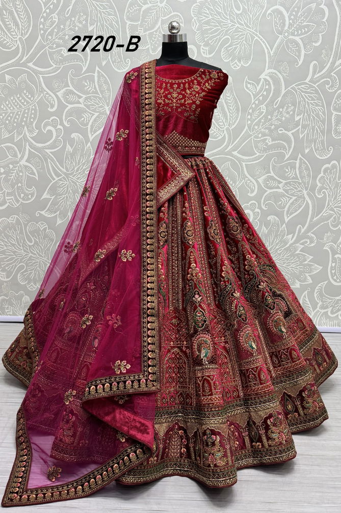 2720 A  and 2720 B by Anjani Art Heavy Velvet Embroidery Bridal Lehenga Choli Suppliers In India