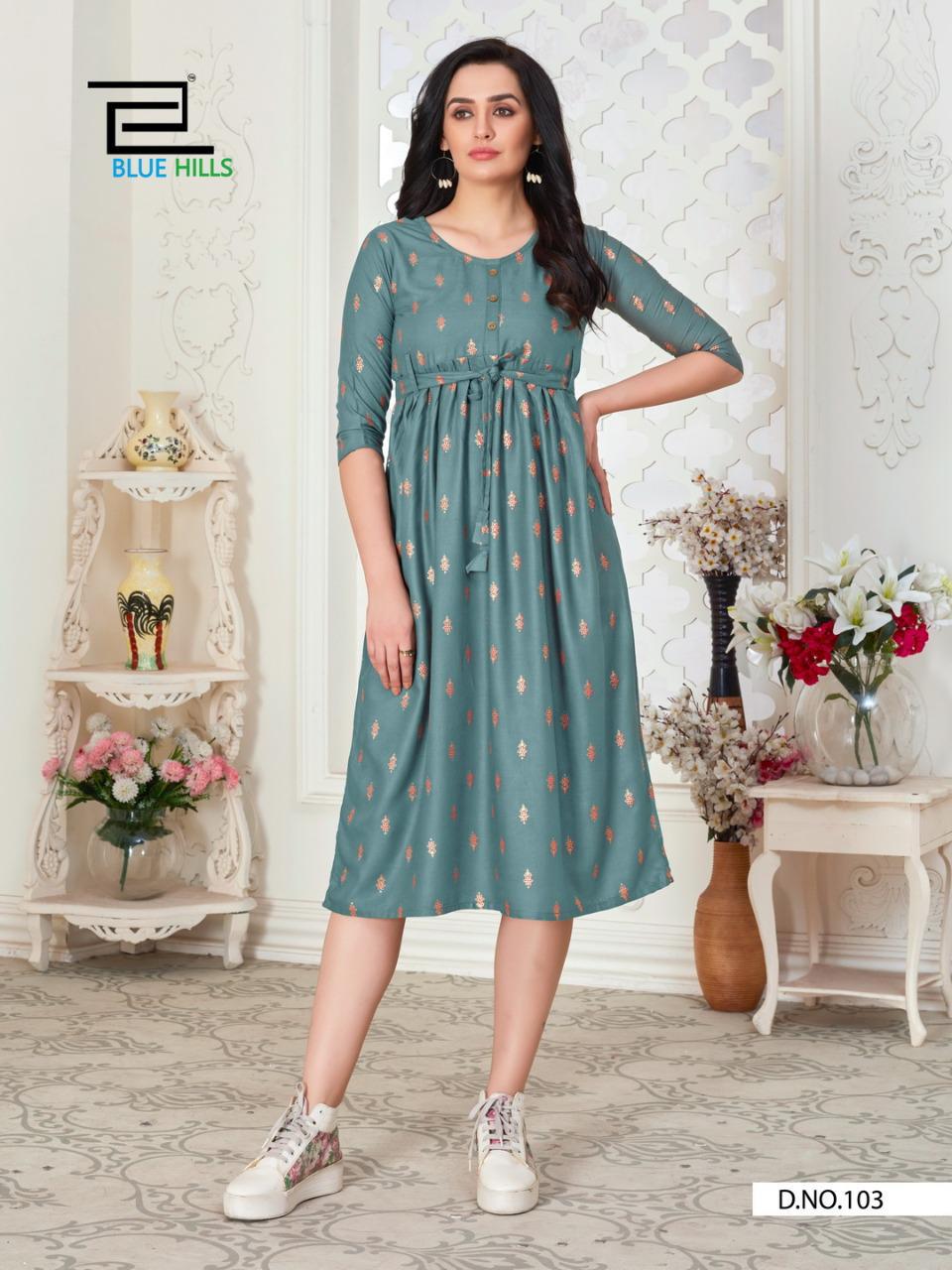 VEE FAB HI-FI Latest fancy Regular Wear Anarkali Rayon Gold Printed Kurtis collection