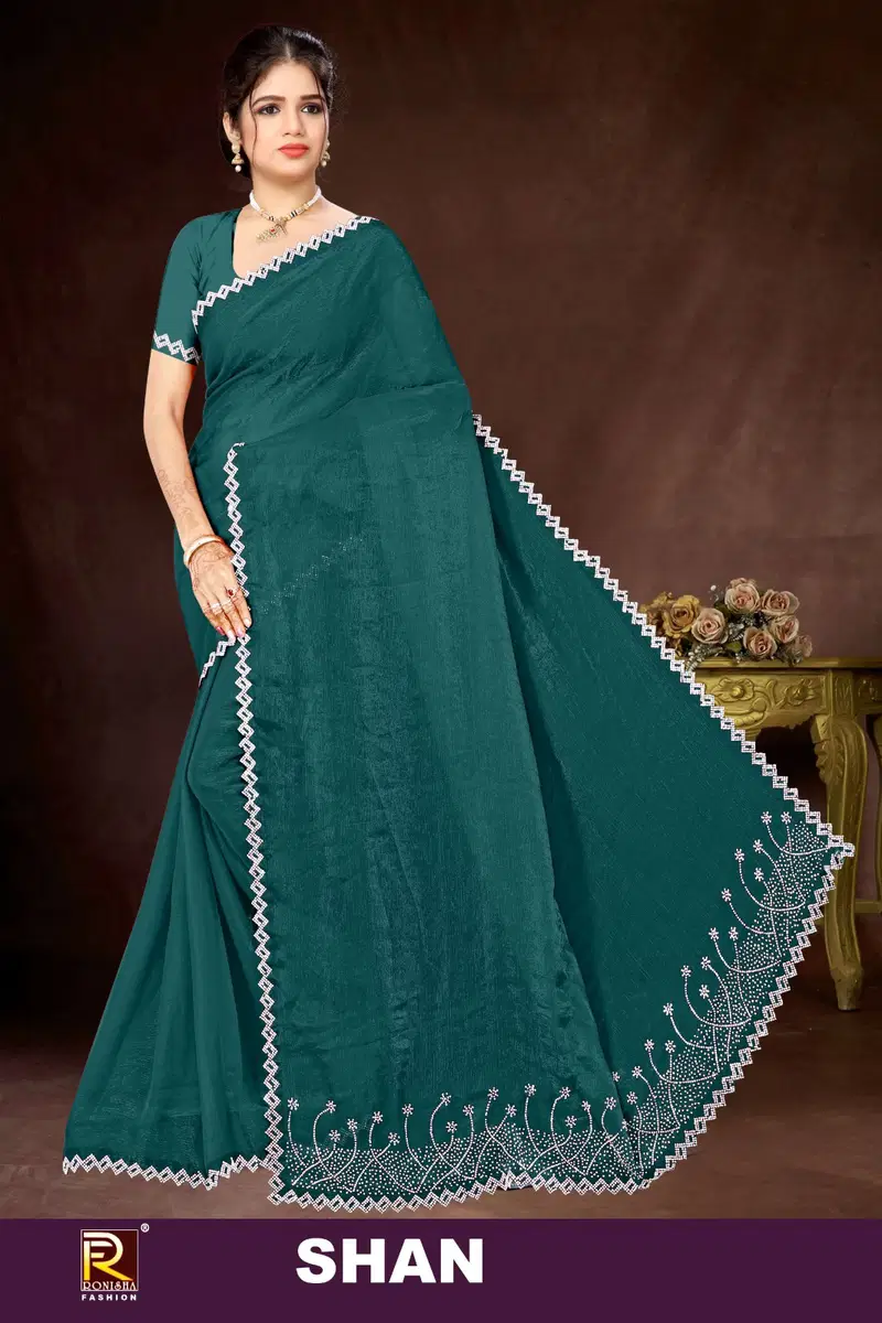 Shan By Ronisha Fancy Jarkan Work Party Wear Saree Suppliers In India
