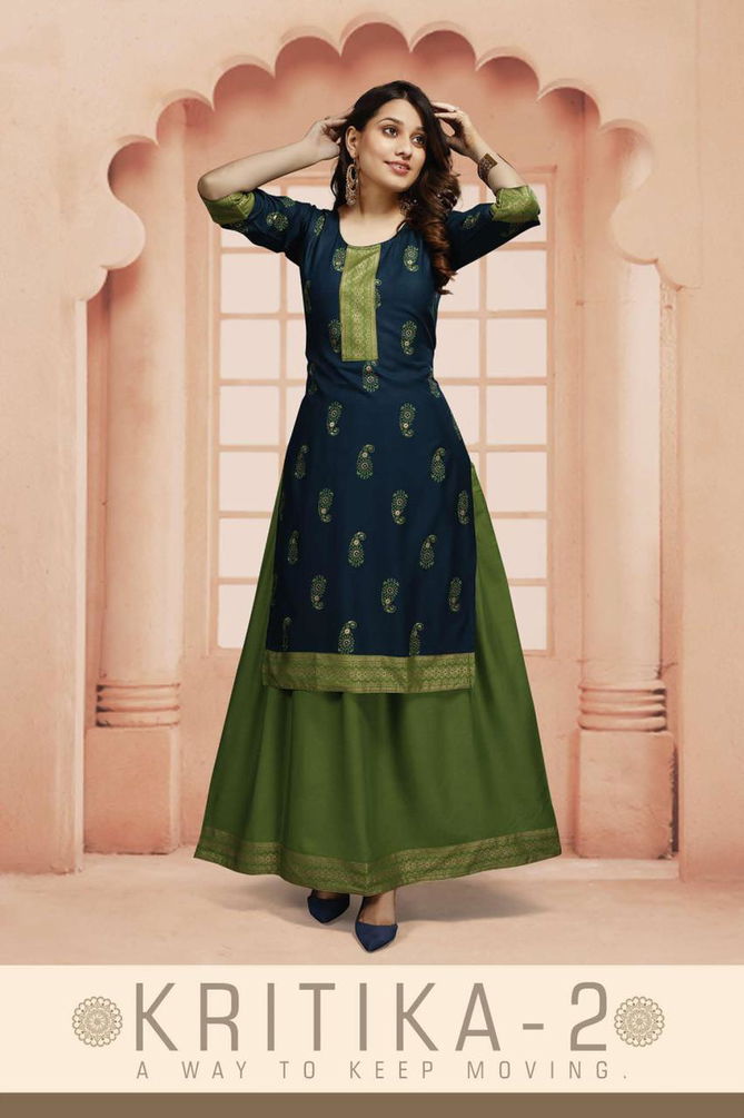 Beauty Queen Kritika 2 Designer Festive Wear Rayon Anarkali Kurti With Bottom Collection