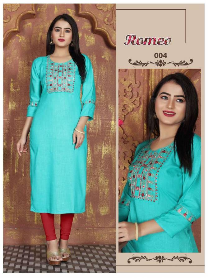 Romeo Vol 1 By Trendy Rayon Slub Embroidery Kurtis Wholesale Suppliers In Mumbai
