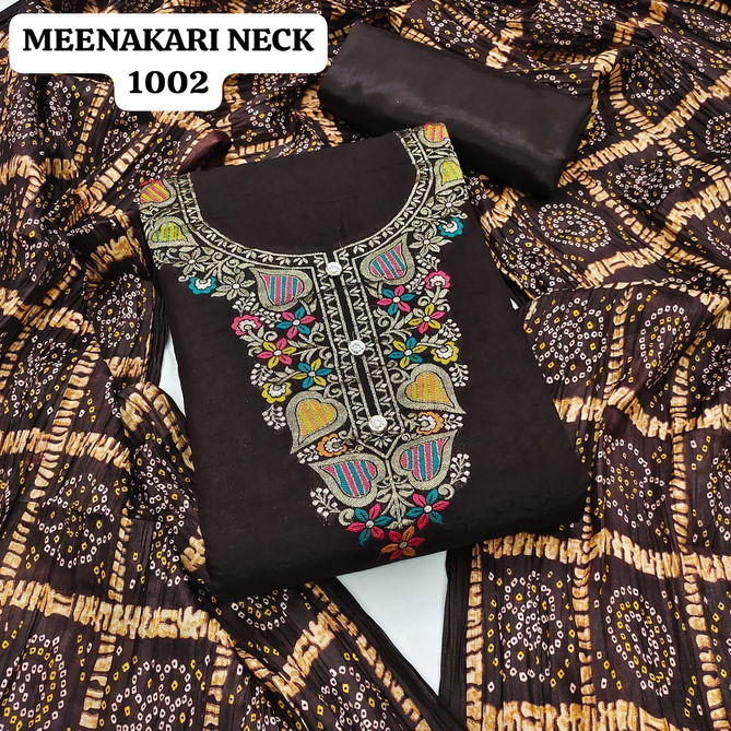 Meenakari Neck Daman By Rahul Nx Bandhani Printed Surat Dress Material Wholesale Market