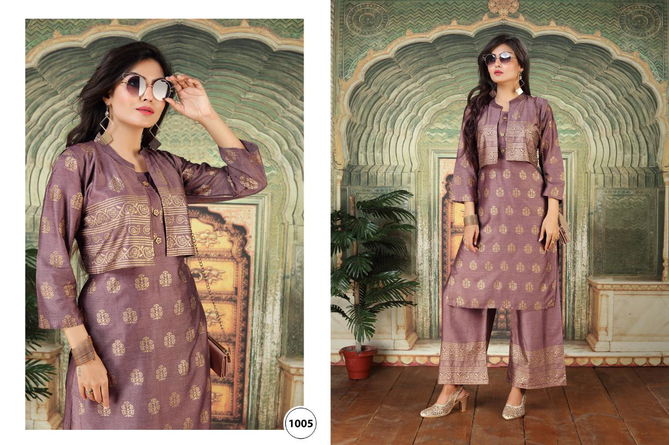 Ft Pashmina  Latest Fancy Designer Festive wear Rayon Foil Printed Kurti With Bottom Collection
