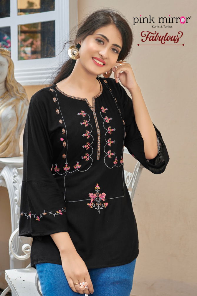 Pink Mirror Fabulous Designer Rayon With Embroidery Work Ethnic Wear Short Top Collection
