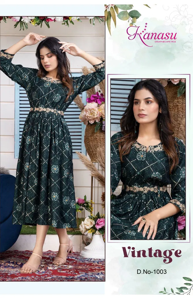 Kanasu Vintage Embroidery Anarkali Kurti Catalog