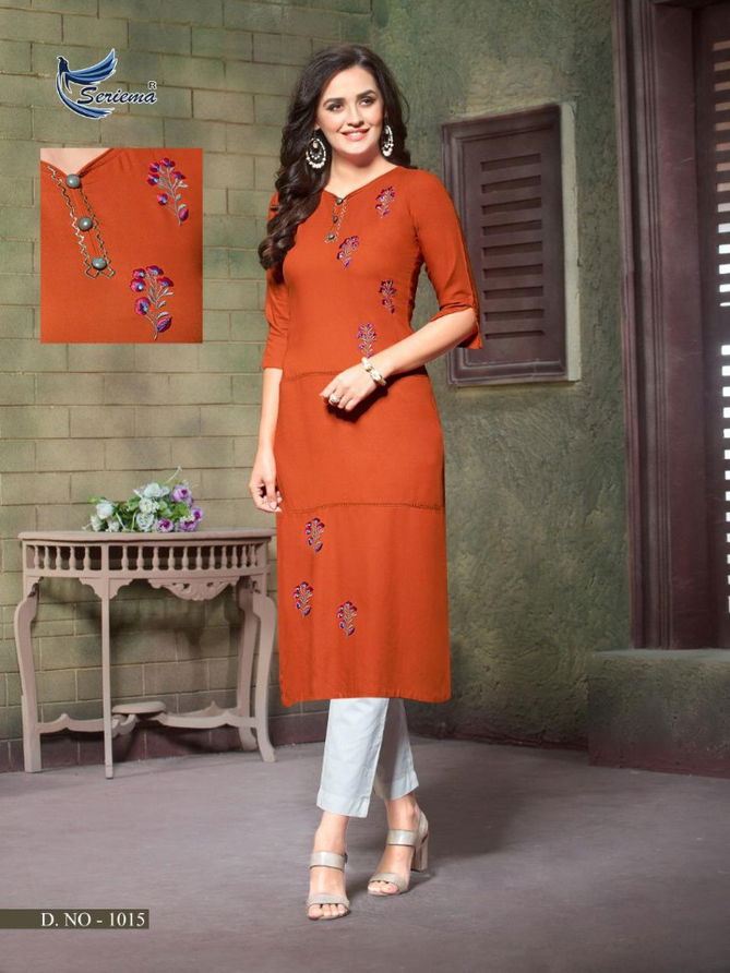 Seriema Remix Heavy Fancy Designer Rayon With Embroidery Casual Daily Wear Kurti Collection
