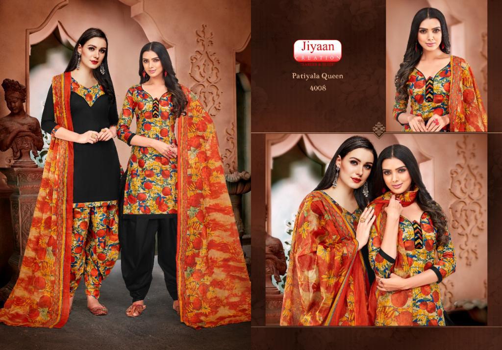 Jiyaan Patiyala Queen 4 Latest Fancy Designer Casual Wear Cotton Printed Patiala Dress Material Collection
