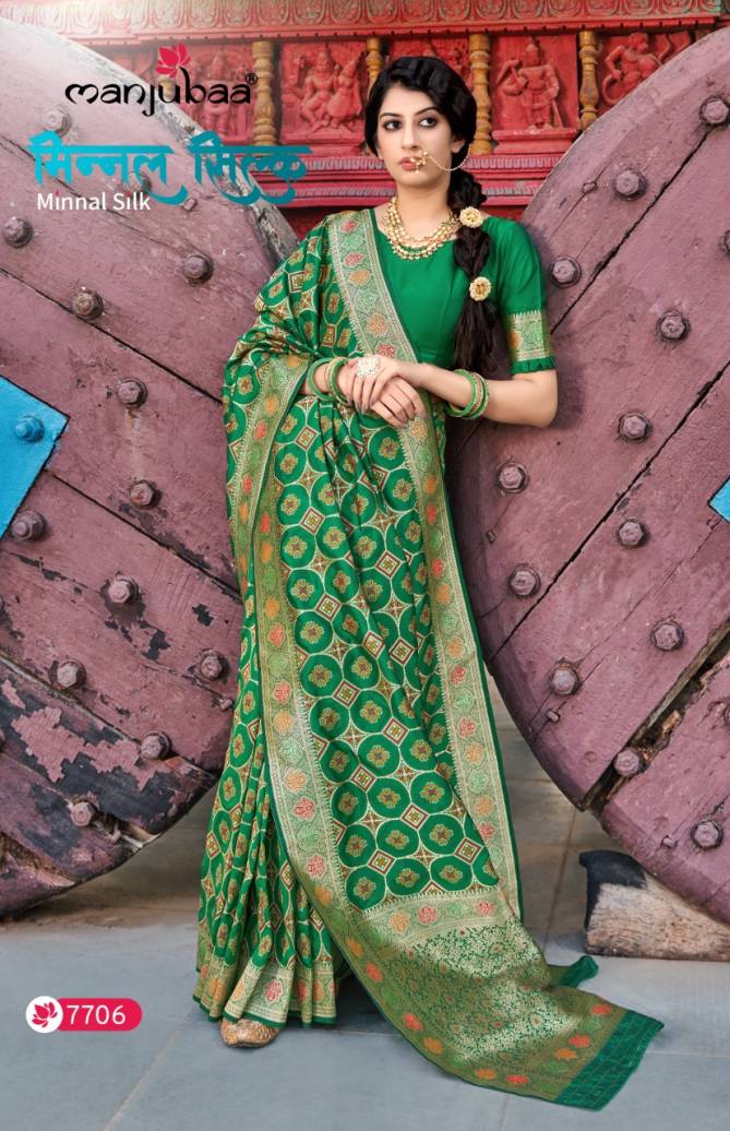 Manjubaa Minnal Silk Latest Fancy Festive Wear Designer Banarasi Saree Collection