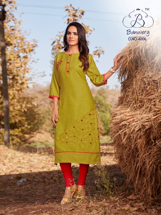 BLEND V-4 DESIGNER HEAVY PREMIUM COTTON WITH EMBROIDERY WORK THREE FOURTH SLEEVES KURTI COLLECTION