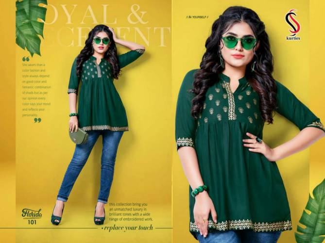 Ss Kurtis Florida Latest Fancy Designer Heavy Casual Wear Rayon Wester Stylish Ladies Top Collection
