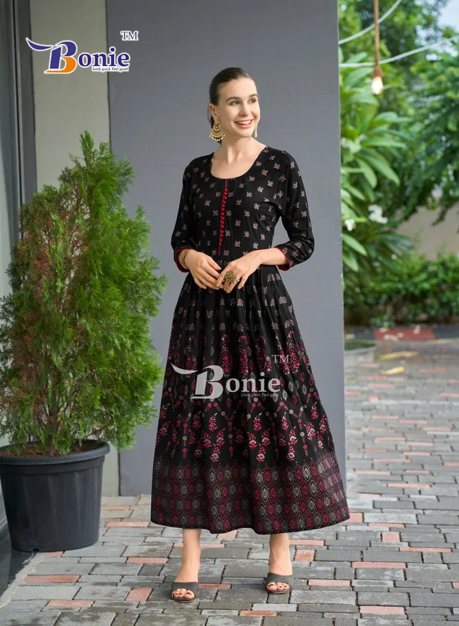 Aanchal 4 By Bonie Rayon Printed Anarkali Designer Long Kurtis Wholesalers In India