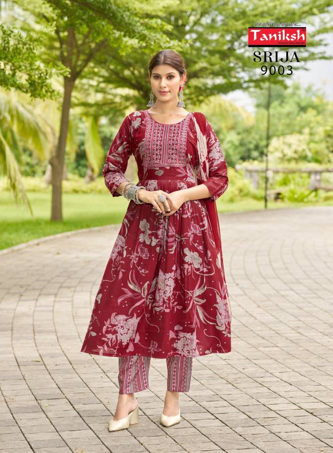 Srija Vol 9 By Taniksh Rayon Printed Kurti With Bottom Dupatta Exporters In India