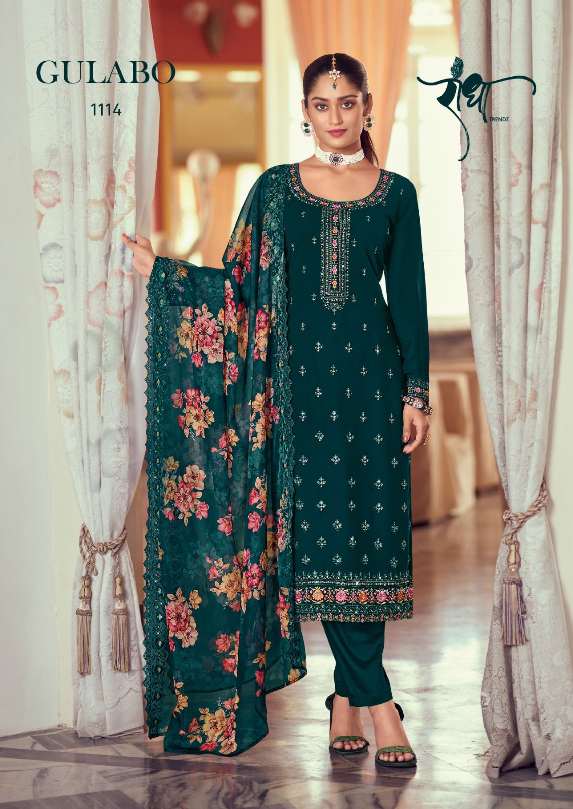 Radha Gulabo Georgette Embroidery Printed Salwar Suit Catalog
