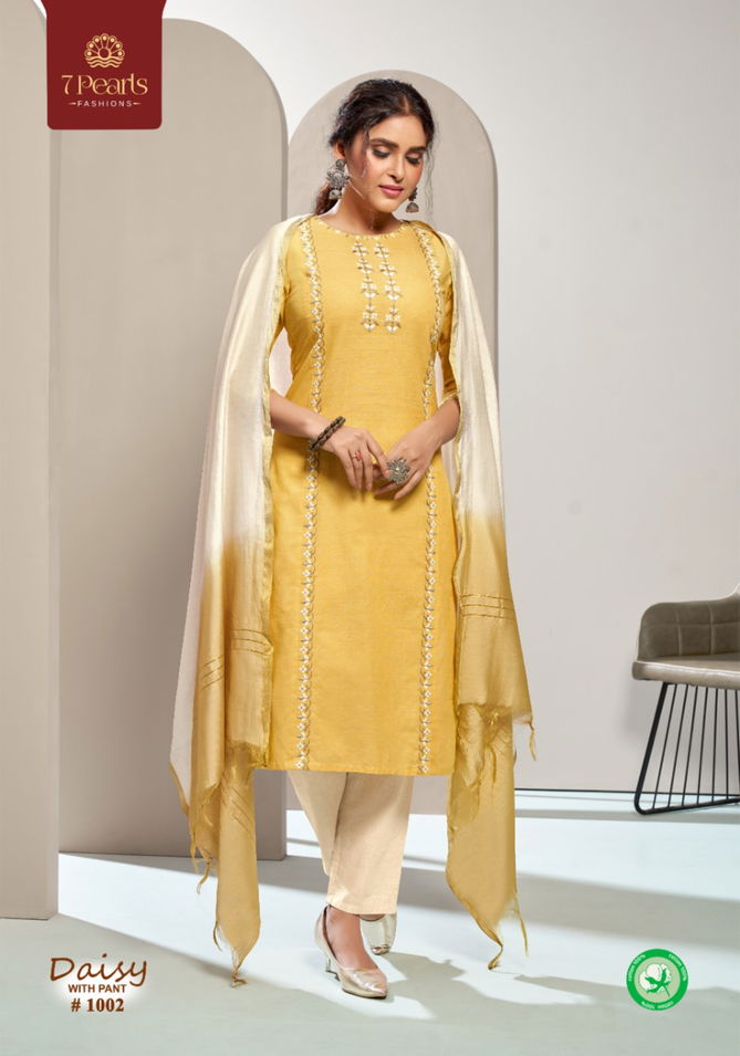 7 Pearls Daisy Cotton With Embroidery Work Ethnic Wear Kurti Pant With Dupatta Ready Made Collection
