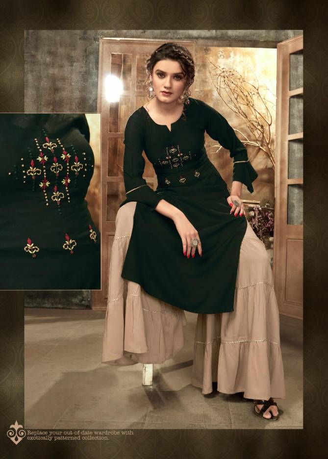 4Colours Zulfat Fancy Casual Wear Rayon Slub With Embroidery Work Kurti With Bottom Collection