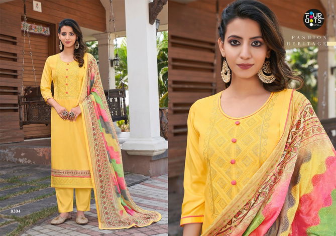 FOUR DOTS SIMRAN Latest Fancy Festive Wear jam silk Cotton With Embroidery Work Heavy Salwar suit collection 