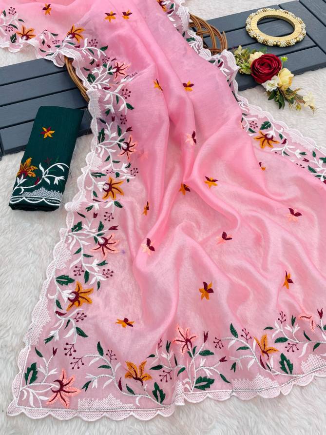 Dhruvi Super Hit Treding Organiza Silk Embroidery Sarees Wholesale Market In Surat With Price