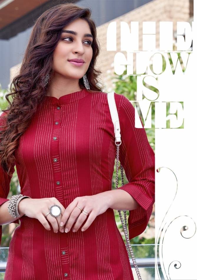 Mittoo Mohini 10 Stylish Party Wear Rayon Weaving Strips Kurtis With Bottom Collection
