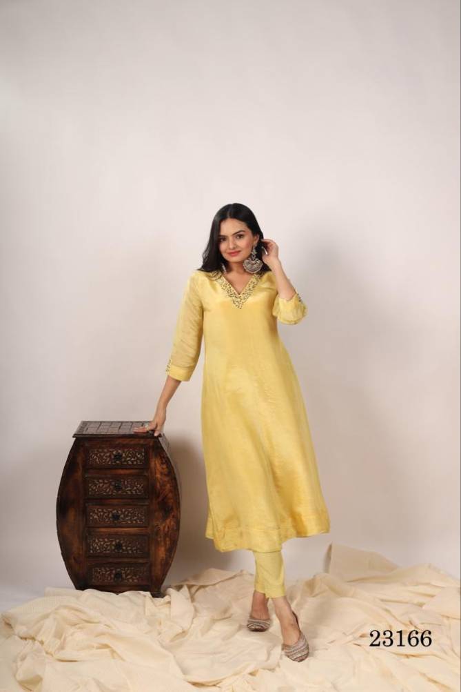 Indira 23166 Yellow Cosmos Silk Designer Kurti With Bottom Catalog
