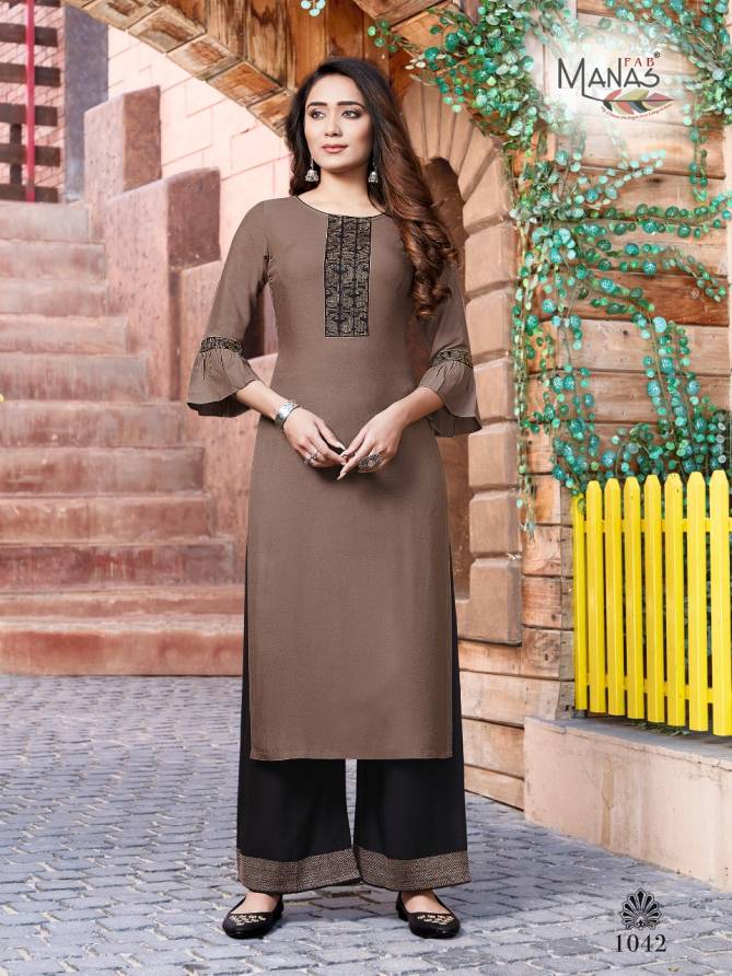 Manas Anishka 6 Latest Fancy Designer Rayon With Embroidery Ethnic Wear Kurti With Bottom Collection