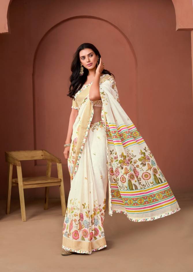 Vellai By Stavan White Handloom Linen Daily Wear Saree Wholesalers In Delhi