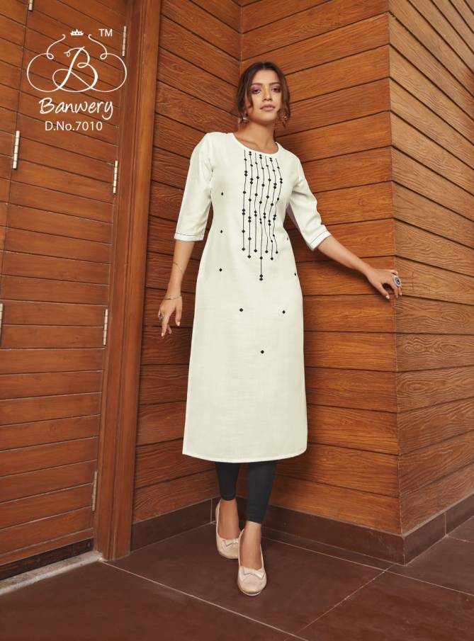Banwery Blend 7 Ethnic Wear Embroidery Work Pure Cotton Kurti Collection

