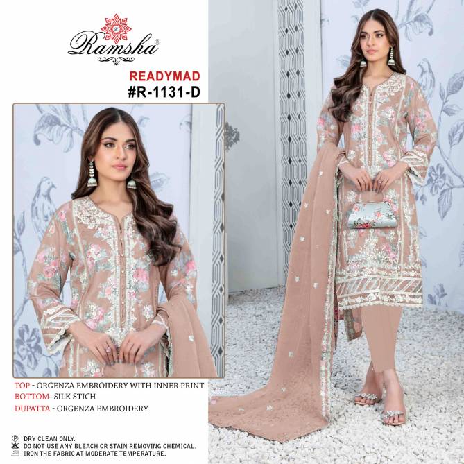 R 1131 By Ramsha Embroidery Organza Pakistani Readymade Suits Wholesale Market In Surat