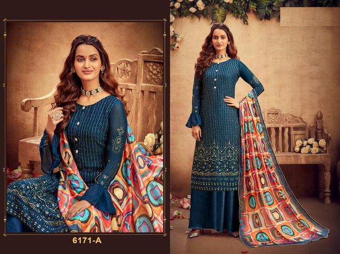 Super Hit 6171 Colors Festive Wear Heavy Faux Georgette With Embroidery Sequence Work Designer Salwar Suits Collection
