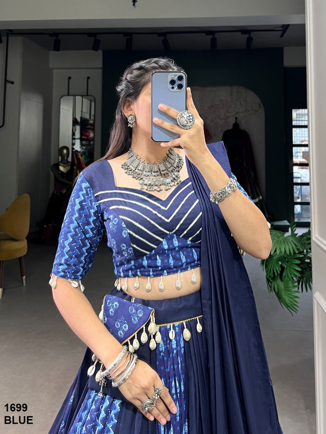 Aawiya 1699 Blue Pure Cotton Navaratri Lehenga Choli Wholesalers In Delhi