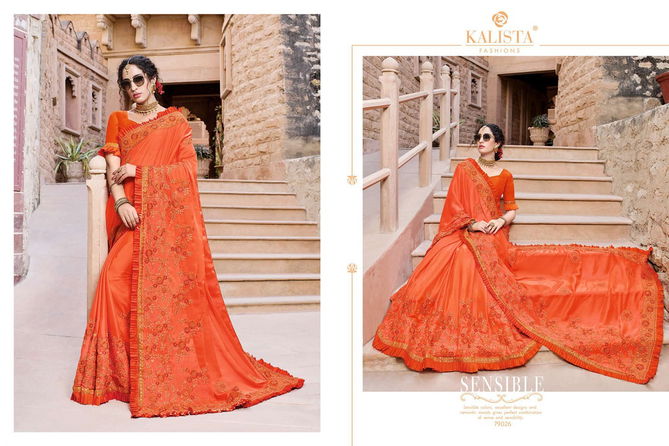 Kalista Ruaab Latest Designer Festive Wear Embroidery Work Georgette And Vichitra Silk Saree Collection 