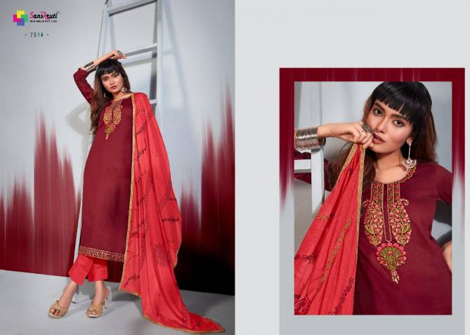 Sanskruti Orion Festive Wear Silk Heavy Embroidery Designer Dress Material Collection
