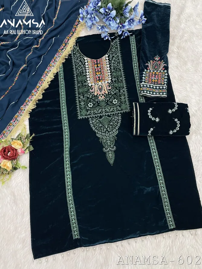 Anamsa 602 Pure Velvet Embroidery Salwar Kameez Wholesale Market In India