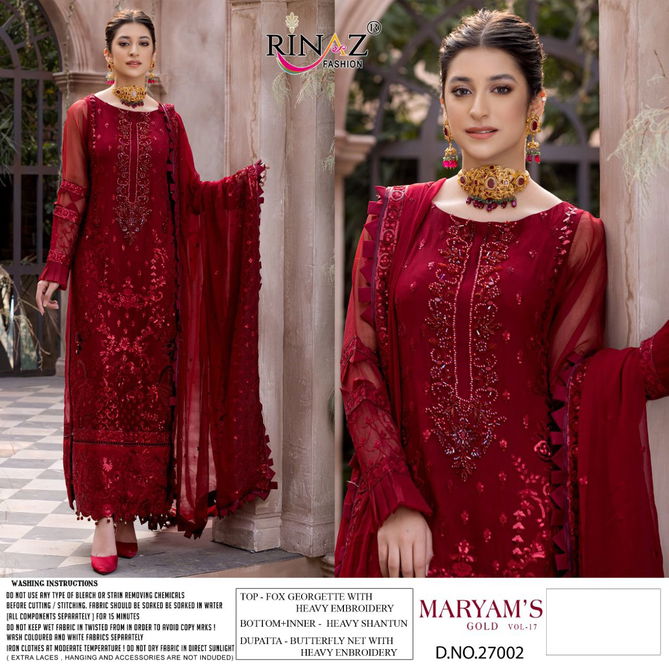 Rinaz Maryams Gold 17 Fancy Festive Wear Georgette Heavy Pakistani Salwar Kameez Collection