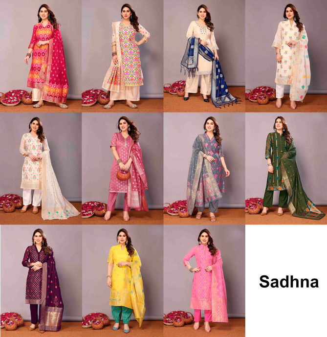 Sadhna By Divyam Chanderi Cotton Designer Kurtis With Bottom Dupatta Exporters In India