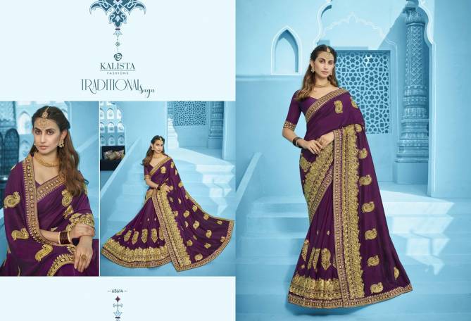 Kalista Simran Latest Fancy Designer Festive Wear Heavy Embroidery Worked Vichitra Silk Sarees Collection
