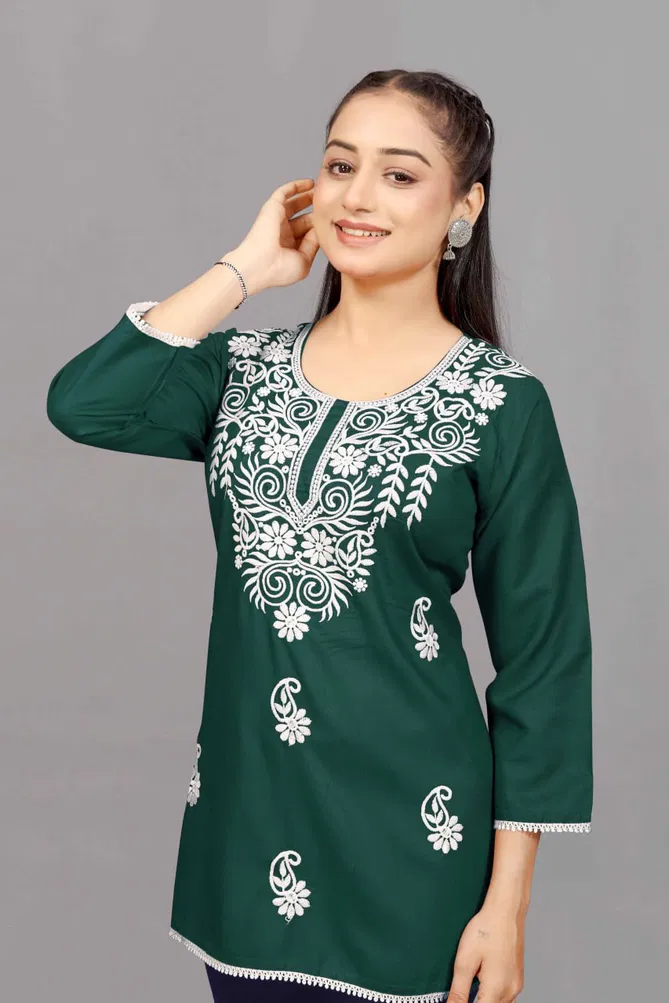 NSF Hello Rayon Chikankari Embroidery Ladies Top Wholesale Online