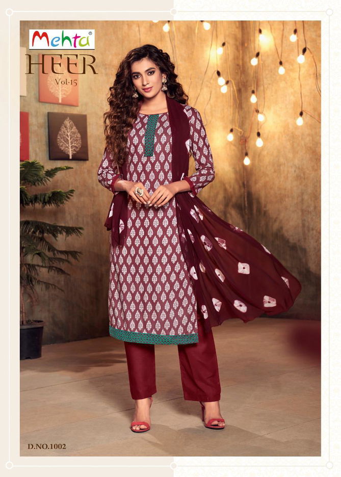 Mehta Heer 15 Latest Fancy Designer Casual Wear Ready Made Cambric Printed Cotton Dress Collection
